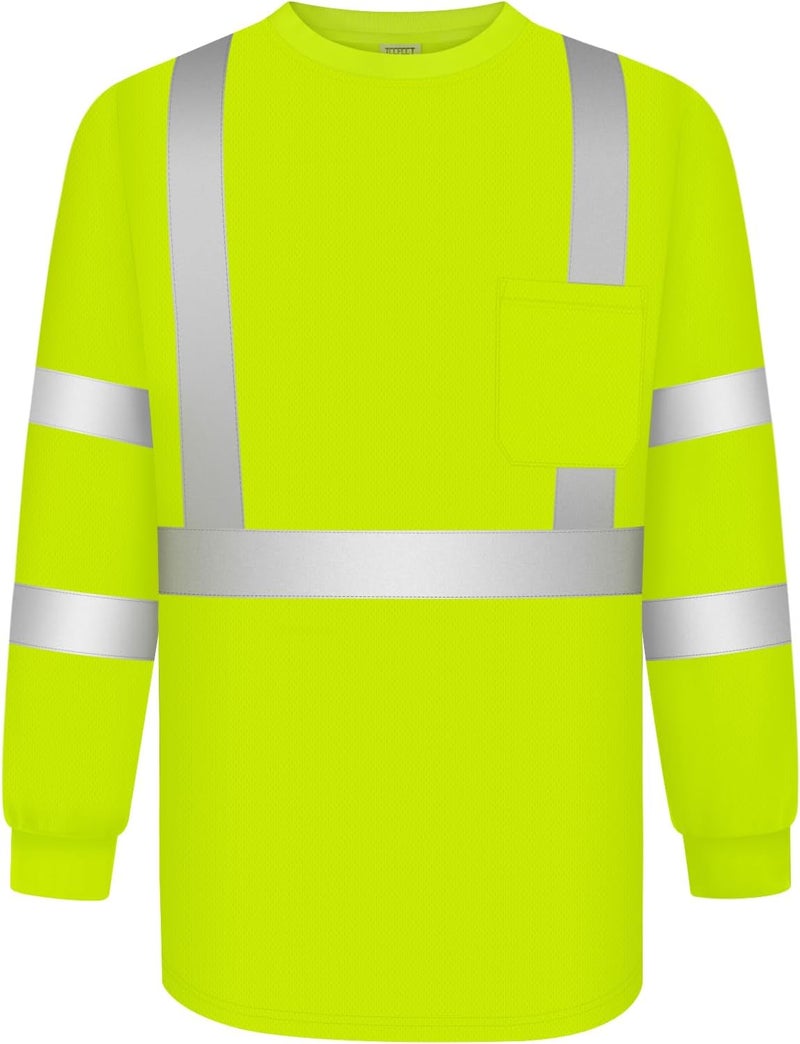 TCCFCCT Construction Shirts for Men Class 3 Long Sleeve Work Shirts for Men Construction, Hi Vis Reflective Safety Shirts for Surveyors, Drivers, LC-Yellow XXL - Image 1